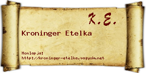Kroninger Etelka névjegykártya